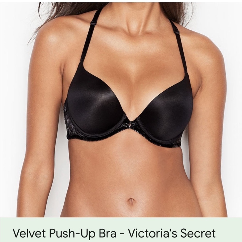 Victoria's Secret Very Sexy Velvet Trimmed Push-up Bra 36DD Black Front Clasp